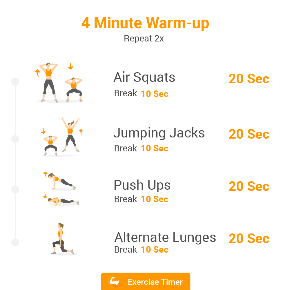 4 minute warm up with exercise timer