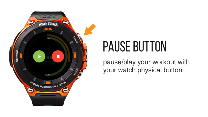 Pause a workout from the smartwatch physical button